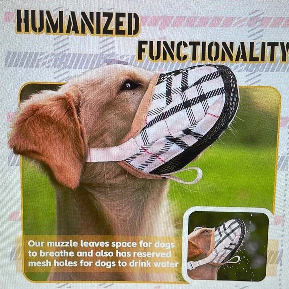 Plaid Dog Muzzle with Adjustable Straps